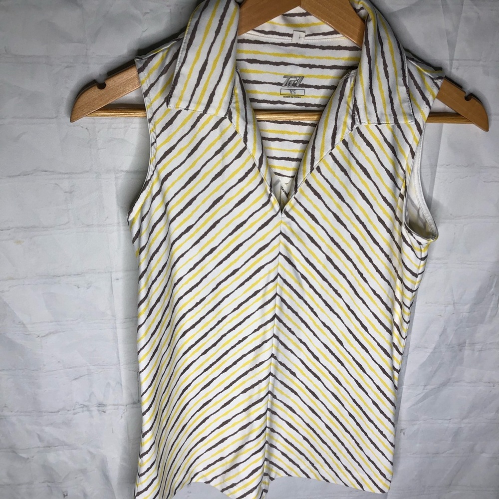 TAIL Womens XS Sleeveless Polo Shirt Athletic Golf Tennis Yellow Gray Stripe